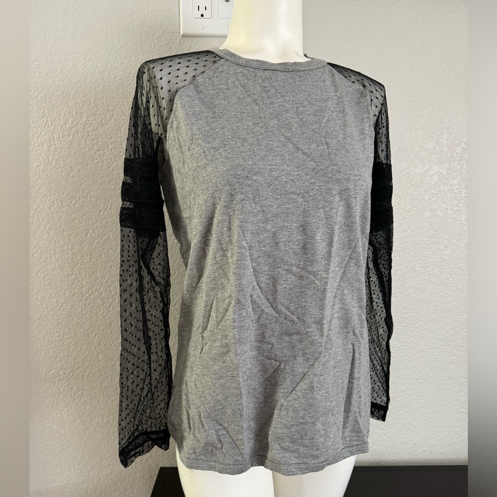 $250 NEW RED Valentino Grey Varsity Shirt Sheer Mesh Sleeves M S